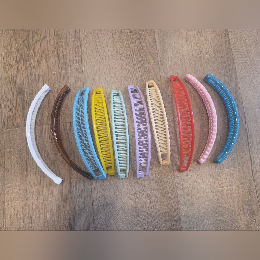 Vtg 1980's Banana Hair Clips Lot Of 10 Ponytail Clincher Combs  6 Inch Assorted